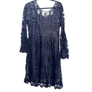 Ultrapink Black Lace Long Sleeve Dress L With Floral Patterns & Lining